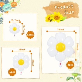 21 Pcs Flower Balloons Foil Daisies Balloons White Groovy Flower Daisy Party Decorations Retro Hippie Boho Girl Party Decor Foil Balloons (43.3 x 38 Inch, 28 x 28 Inch, 20 x 15.7 Inch)