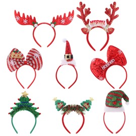 8 Pieces Christmas Headbands for Kids Adults Christmas Hats Reindeer Antler Xmas Tree Head Hat Toppers Costume Headbands for Christmas Holiday Parties, Annual Holiday, Photos Booth