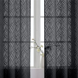 Chyhomenyc Marilyn Black Sheer Curtains 63 Inch Length 2 Panels, Light Filtering Soft Airy 3D Leaf Clip Jacquard Textured Sheer Curtain Drapes for Bedroom Living Room Window, 38Wx63L Inches
