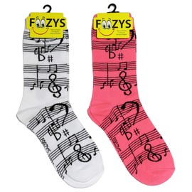 Foozys Women’s Crew Socks | Fun Fancy Musical Notes Novelty Socks | 2 Pair