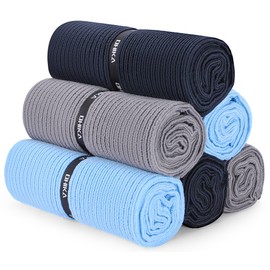 OHIKA Microfiber Gym Towels with Snap Strap Closure, Ribbed Pattern Sports Towels for Yoga, Home and Outdoor Activities, 27” x 16”, 6 Pack, Black/Grey/Light Blue