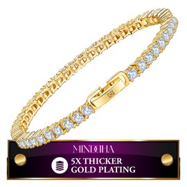 MINDDHA 14K Gold Plated 3mm Cubic Zirconia Tennis Bracelet – Elegant CZ Tennis Bracelet for Women, Thin, Dainty, & Classic, Available in Yellow and White Gold Options, Size 6.5"