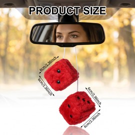 Pair 3” Fuzzy Plush Dice Furry Dice for Car Fuzzy Dice for Car Pink Fluffy Dice Car Decor Cute Soft Plush Rearview Mirror Decor Rear View Mirror Hanging Accessories (Red)