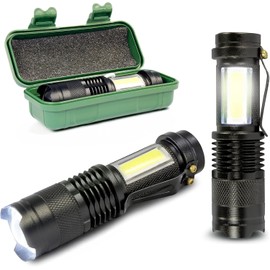 Eaxus Mini LED-Taschenlampe Glow-Max, mit 2 Lichtquellen, XPE mit Zoom und COB-Seitenlicht, 3 Lichtmodi, wiederaufladbarer Akku, USB-Arbeitsleuchte, schwarz, 1/2/3/4/5 Stück (4)