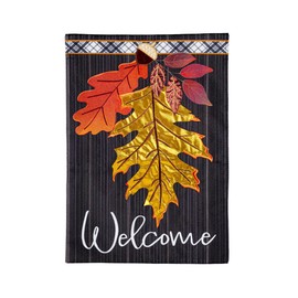 Evergreen Flag Welcome Autumn Leaves Garden Linen Flag, Welcome Fall Garden Flags 12x18 Double Sided, Small Garden Flags for Outside, Fall Decorations for Home, Porch, Yard
