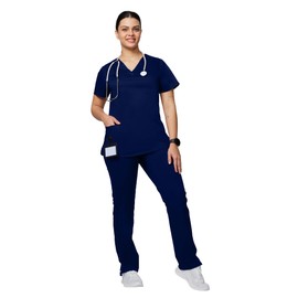 Uniforms World Alyssa Scrubs Set for Women — Classic fit Top & Straight Pants, Elastic Waistband, 7 Pockets, Anti-Wrinkle