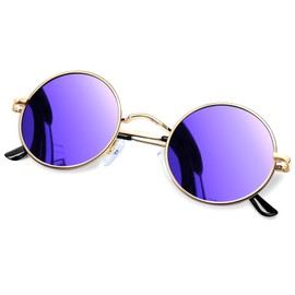KANASTAL Sunglasses, Women's Vintage Round Retro Men's Polarised John Lennon Hippie Steampunk Sunglasses with Metal Frame, 100% UV Protection, Black, Golden Purple