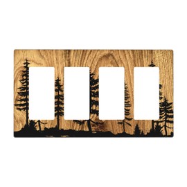 Farmhouse Brown Pine Tree Wood Grain Quad Rocker Light Switch Plates Outlet Covers Rustic Country Decorative 4 Gang Wall Plate Switchplate for Bathroom Home Decor Accessories
