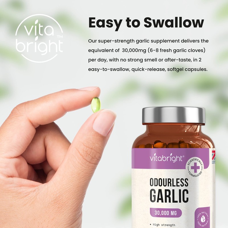 Odourless Garlic Capsules - High Strength 30,000mg - 180 Deodourised