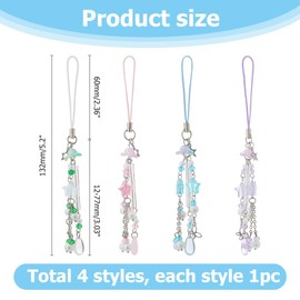 Hobbspring 4Pcs Cute Phone Charms 4 Colors Acrylic Star Flower Beads Mobile Straps With Nylon Rope Lily of the Valley Phone Straps Charms Y2K Accessories for Phone Bag Keychain Camera Pendants Decor