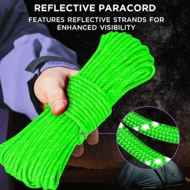 TECEUM Utility Nylon Rope Reflective Neon Green – 100 ft– 4mm – Heavy Duty Rope – Tent Cord – Outdoor Сamping Rope –Camping Hiking Gear and Equipment – EDC Cord – Strong Survival Rope 462rf