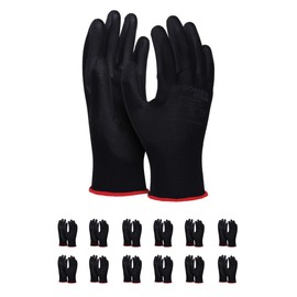 DONAU SAFETY Assembly Gloves Size 08, 12 Pairs/Cat II/Black/Gloves, Work Gloves Made of Polyester/Polyurethane/Garden/Builders, Mechanics