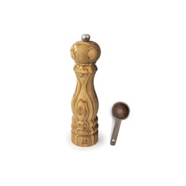 Peugeot Paris Olivier Salt Mill Gift Set Olive Wood - With Wooden Scoop (9 -Inch, Salt Mill w/Scoop)
