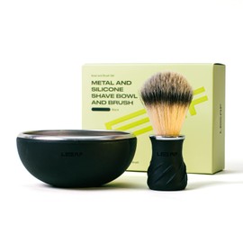 Leaf Shave | Shave Bowl & Brush Set, Black - Stainless Steel and Silicone Shaving Bowl and Shave Brush for Grooming