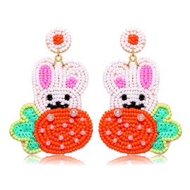 NVENF Beaded Easter Earrings for Women Easter Rabbit Bunny Dangle Earrings Sparkling Pearl Bead Drop Earrings Spring Holiday Jewelry Gifts (Rabbit)