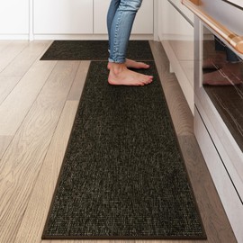 LEEVAN Kitchen Mat Sets of 2, Cushioned Rugs for Kitchen Floor Non Slip, Washable Kitchen Runner Rugs, Anti Fatigue Standing Mats for Laundry/Office(Brown, 20''x31'+20''x47'')
