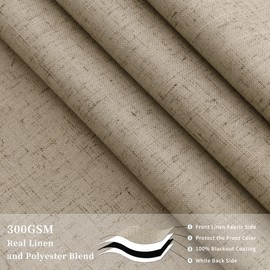 Hokibero 84 Inch Length 100% Blackout Curtains Khaki Linen Window Drapes for Bedroom Living Room Nursery Sliding Door Rod Pocket Back Tab Thermal Room Darkening Curtains & Drapes 2 Panels Set 7 FT