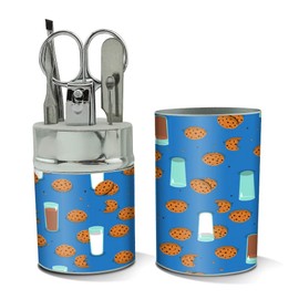 Chocolate Chip Cookies and Milk Pattern Stainless Steel Manicure Pedicure Grooming Beauty Care Travel Kit