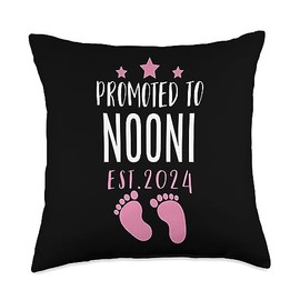 Promoted To NOONI Est.2024 Pink Birthday Girl Baby Shower Throw Pillow, 18x18, Multicolor