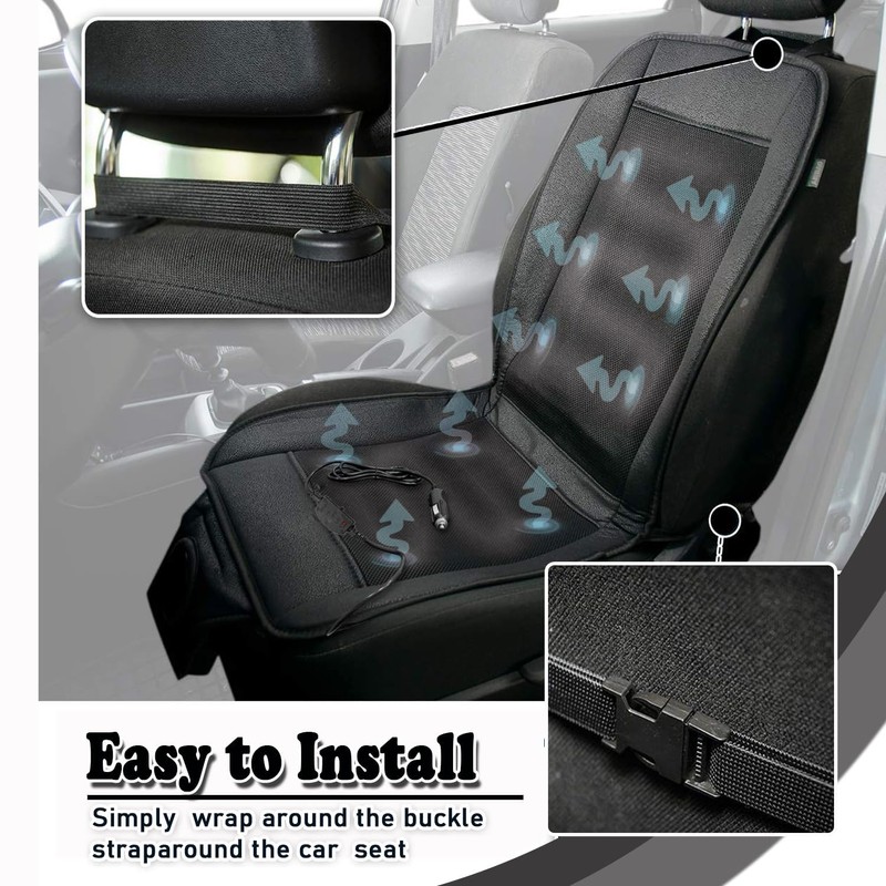 Zone Tech Cooling Car Seat Cushion - Black Automotive Adjustable