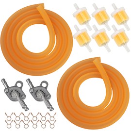KyuerWK 1/4 Gas Fuel Line Hose with Inline Fuel Tank Tap Valve Petcock & Fuel Filters & Clamps Kit, Fit for 50cc 70cc 90cc 110cc 125cc 150cc TaoTao, Coolster, Apollo, Baja, ATV (Orange)