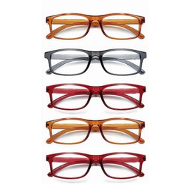 CVVTSPE 5 Pack Reading Glasses Blue Light Blocking,Reading Glasses for Women Men,Anti UV/Glare Filter Lightweight Eyeglasses (Two red,Two yellow&One Grey, 1.5, multiplier_x)