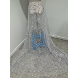 wowfabric4less123 Silver White Rhinestones Glitter Fabric 50” Width Sold By The Yard