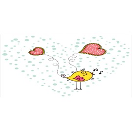 Ambesonne Yellow Bird Pencil Pen Holder, Valentine's Day Pastel Concept Love Song Singing in Polka Dotted Hearts, Ceramic Pencil Holder for Desk Office Accessory, 3.6" X 3.2", Multicolor