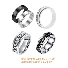 Milisten Fidget Rings 5-Pack Stylish Titanium Steel Rotating Fidget Rings Lightweight Time Pass Stress Relief Fashion Stainless 6MM 8MM Size 7