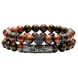 Civison Unisex Chinese Cultural Bracelet Micro-Inlaid Diamond Frosted Agate & Tiger Eye Stone Confidence & Protection Jewelry