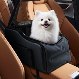 Center Console Dog Car Seat - Suitable for Small Dogs and Puppies Up to 12 lbs,Portable Armrest Booster with Safety Belt, Easy-Clean Technical Cloth,Safety Leash,Storage Bag,Multi-Function Pet Carrier