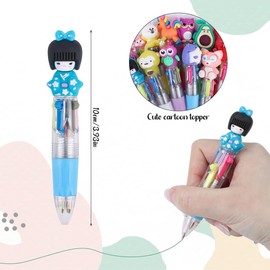 Suithink 12 Pieces Mini 4-in-1 Multicolored Fun Cartoon Pen Set,0.7m Retractable Ballpoint Pens for School Office Supplies Students Kids Children