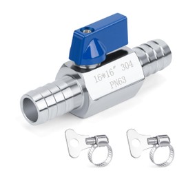 PEX Ball Valve - 5/8", 304 Stainless Steel Double Barbed Ball Valve, High Temperature & Pressure Resistance, Corrosion-Proof for Water, Oil, Gas, Industrial/Home Plumbing & Irrigation Systems 16*16mm