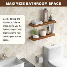 Floating Shelves for Wall,Light Walnut Wall Shelf Natural Wood 16 Inch Bathroom Shelves Over Toilet,Wall Mount Nursery Book Shelves with Invisible Brackets Set of 2 for Bedroom Living Room Kitchen