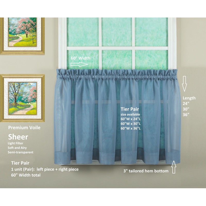 Today's Curtain Emelia Original Voile Tier Pair 24", Wedge Blue,