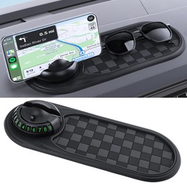 Multifunction Car Anti-Slip Mat, Rotatable Anti Skid Car Dashboard Pad with Temporary Parking Numbe, Universal Car Phone Holder, and Large Pad for Phones Sunglasses Keys Gadgets (Black Gray)