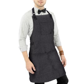 Under NY Sky Work Apron – Bib Style, 3 Pockets, Towel Loops - Adjustable for Men, Women – Cook, Chef, Server, Baker, Barista - Black Denim