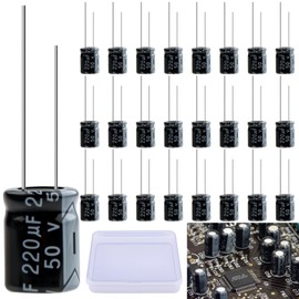 LongZYU 25 Stück Kondensator 220µf50V Elektrolytkondensatoren Aluminium-Elektrolytkondensator Electrolytic Capacitors Elkos Kondensator 105°C Kondensatoren 220µf mit Aufbewahrungsbox, 10 x 13 mm