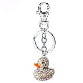 tenghong2021 Lindo llavero de goma con diamantes de imitación, diseño de pato feliz, color amarillo, rosa, regalo para niñas, mujeres y niños, Blanco, Small