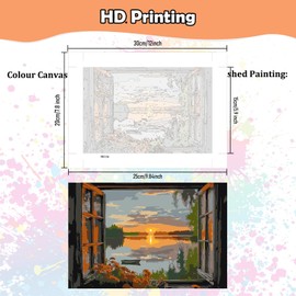 HEIBAGO Paint by Numbers for Adults with Frame Landscape, DIY Paint by Numbers Canvas for Beginner, Window Oil Painting Arts and Crafts Kit Acrylic Pigment Drawing Paintwork for Home Decor 20x30cm