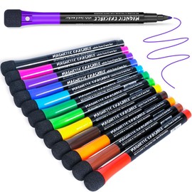 AKARUED Dry Erase Markers, Fine Point, Dry Erase Pens, Set of 12 Colors, Erasable Marker Pens with Magnet, Round Tip, Blackboard Markers, Plastic/Smooth Desktop Signage Writing for Office, Home, School, Convenient to Carry