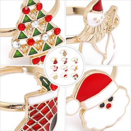 NUOBESTY Pack of 10 Christmas Rings Enamel Santa Tree Stocking Reindeer Snowflake Wreath Ring for Goody Bag Filler Gifts Holiday Party Favour Supplies Random Style, agarwood, Alloy