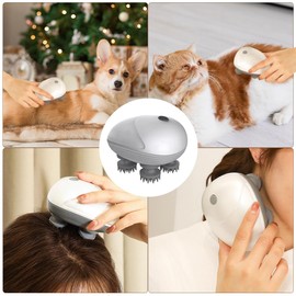 Mineup Electric Head Massager, Cat Massager, Electric Hand Massager for Cats Dogs, IPX7 Waterproof with 4 Kneading Heads, Pet Massager for Full Body Massage, Dog Body