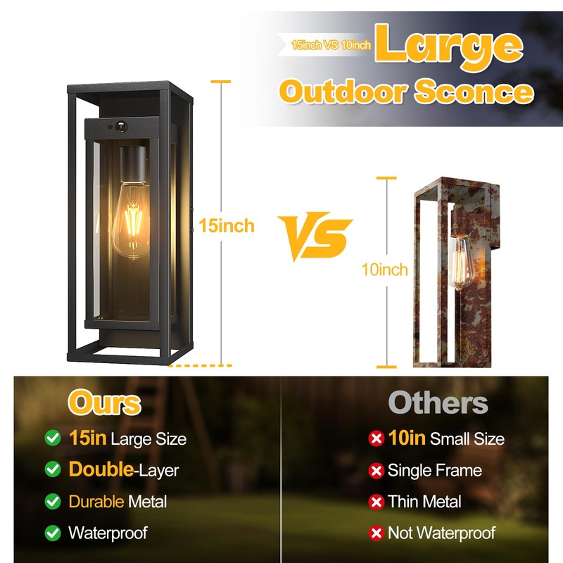 SIAFAVOI Motion Sensor Outdoor Wall Light 2Pack-15in Modern Dusk to