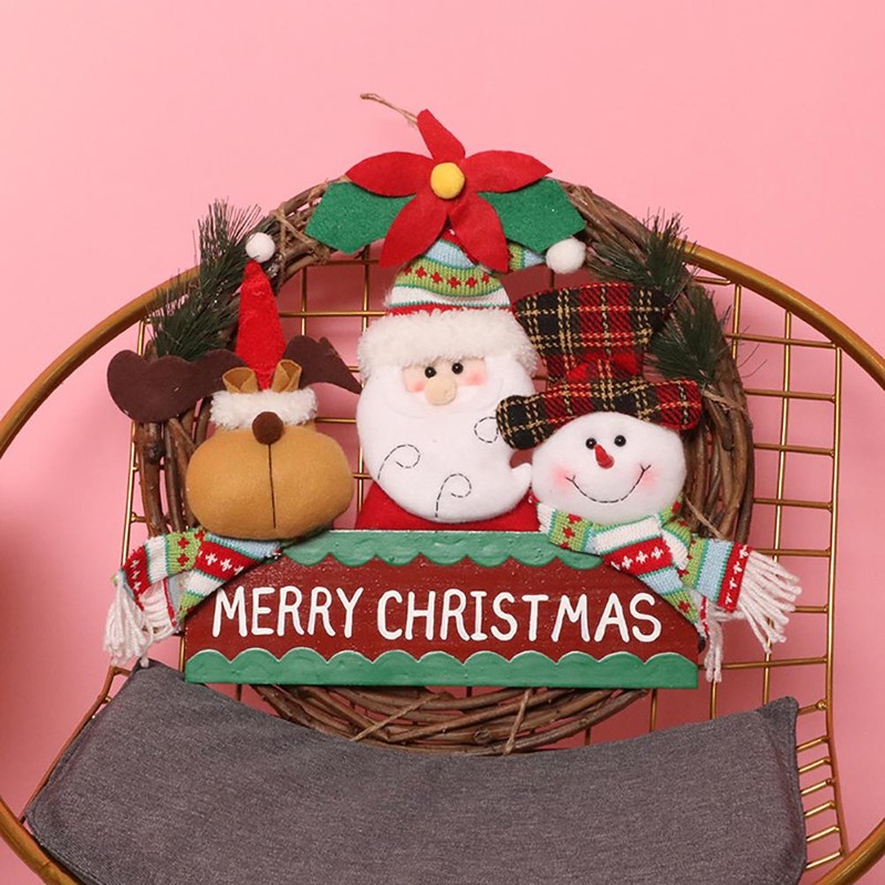 Christmas Wreath for Front Door Reindeer Snowman Santa Rattan Wreath