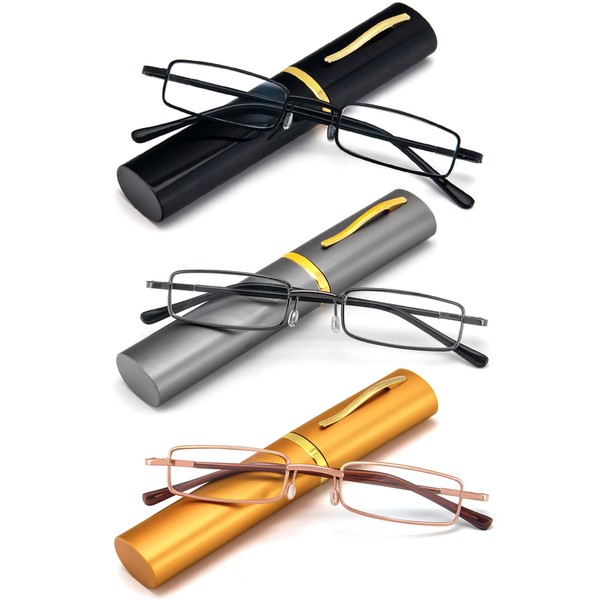 REAVEE 3 Pack Slim Pen Reading Glasses Small Tube Stylish