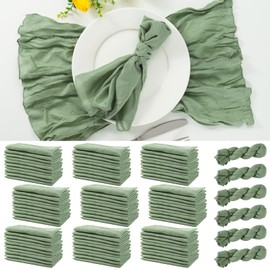 60PCS Sage Green Cheesecloth Napkins and 6PCS Table Runners Set, 19.69x19.69inch Rustic Wedding Napkins and 35x118inch Gauze Table Runner for Wedding Party Boho Table Decor