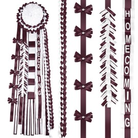Yinkin 4 Pcs Homecoming Mum Braid 30 Inches Homecoming Mum Supplies Back to School Week Party Decorations Crafts for Back to School Classroom(White and Maroon)