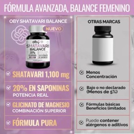 Shatavari 1400 Saponinas Magnesio Bis Glicinato Suplemento Alimenticio Mujer Balance Femenino Extracto Estandarizado Vitaminas Oby Cápsulas