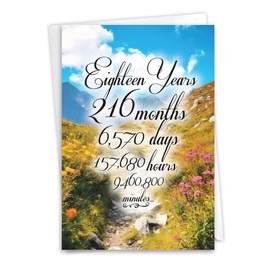 NobleWorks, 18th Anniversary Recovery Greeting Card with 5 x 7 Inch Envelope (1 Card) Milestone Sobriety Birthday Notecard, 18 Year Time Count C9404AAG